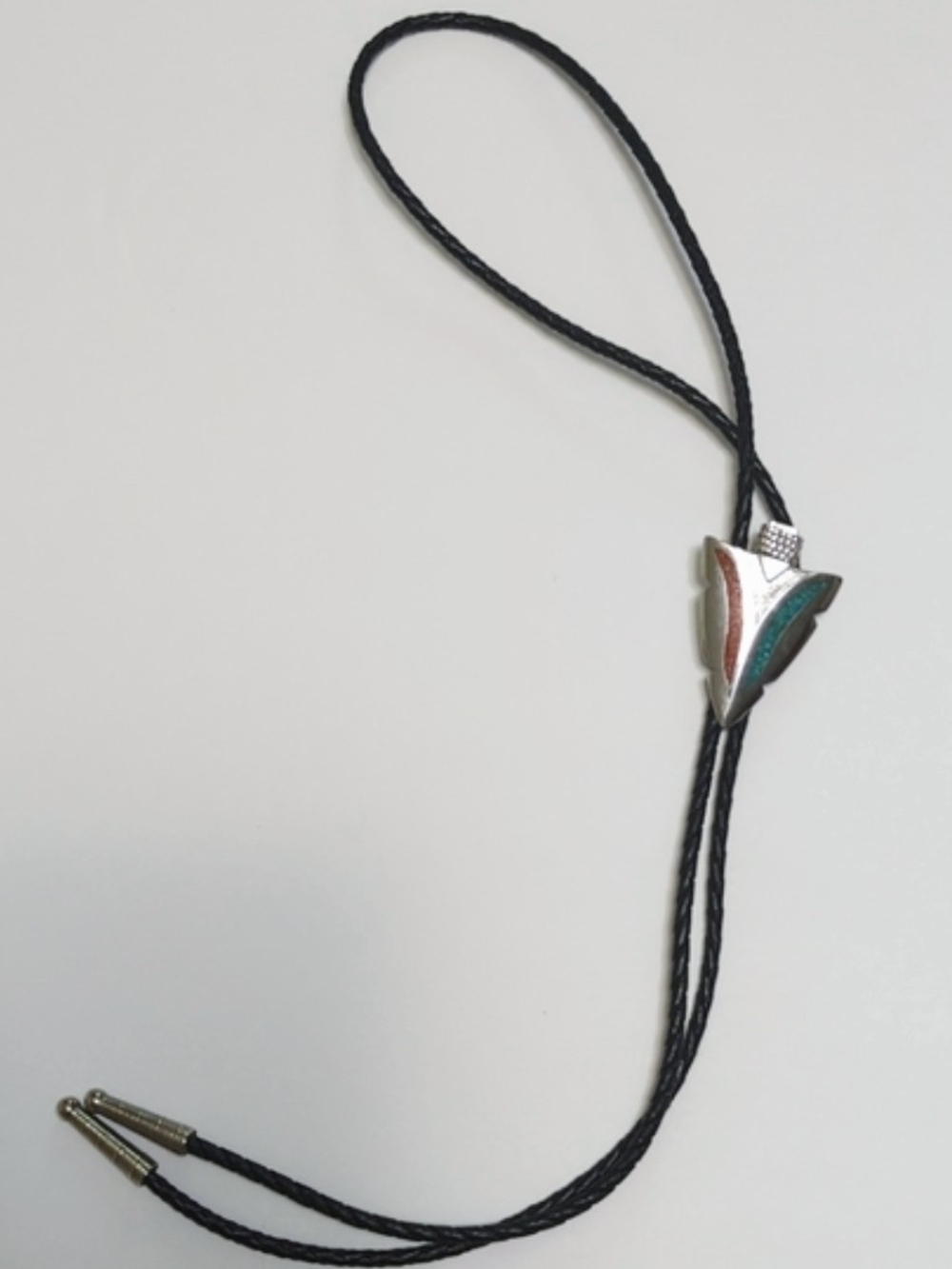 Western Bolo Tie with Silver Tone & Teal Inlay